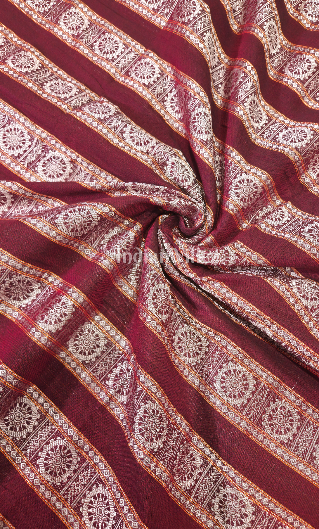 Maroon Konark Chakra Theme Odisha Ikat Cotton Fabric