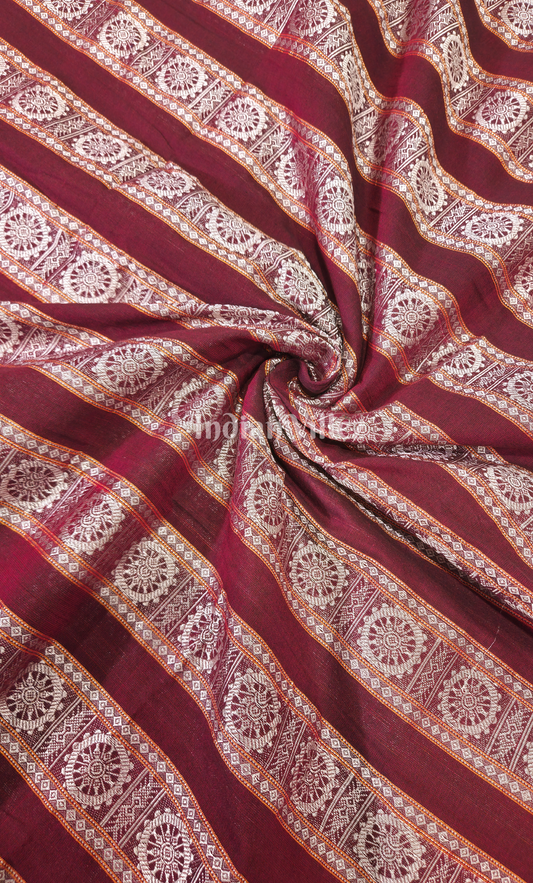 Maroon Konark Chakra Theme Odisha Ikat Cotton Fabric