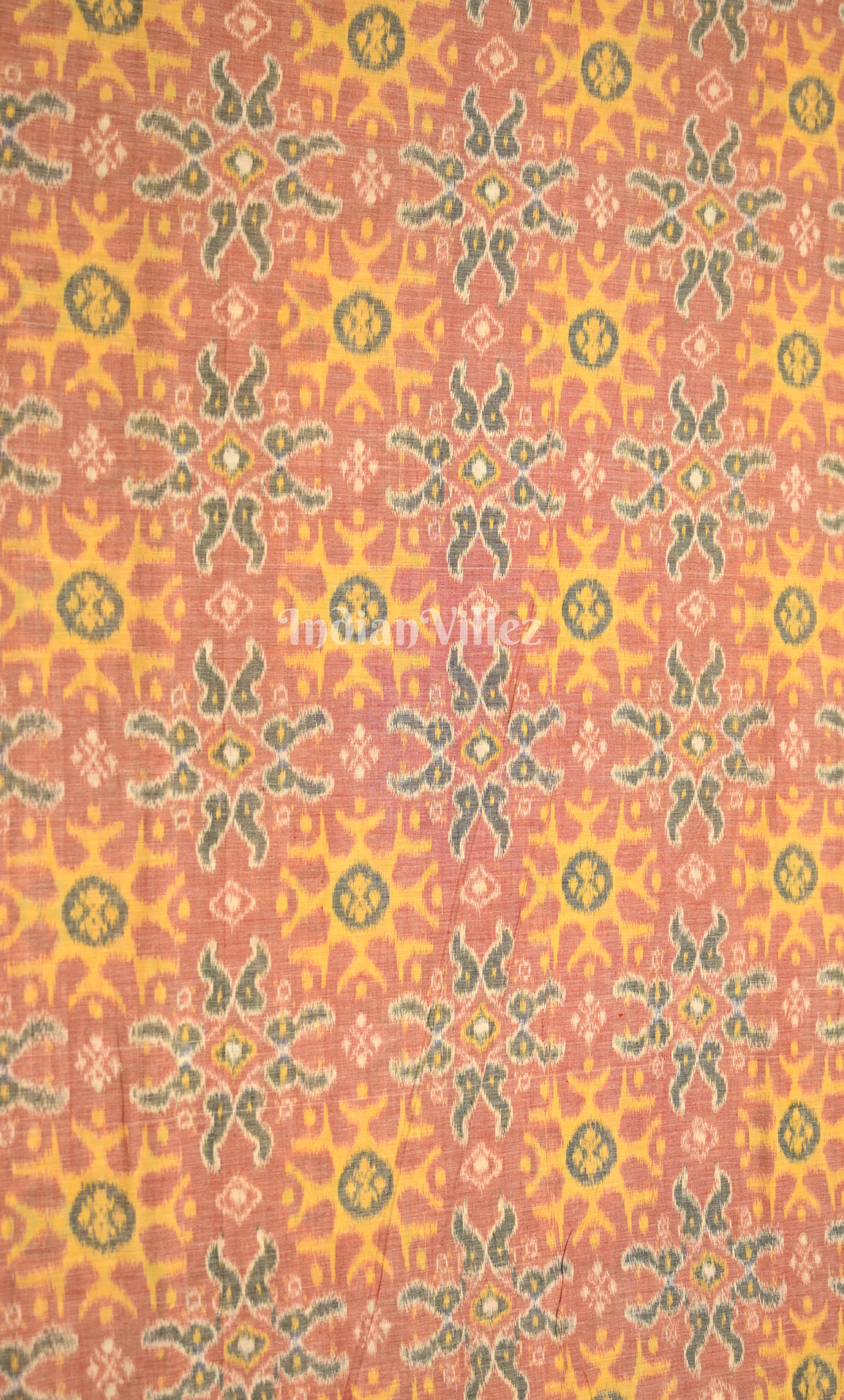Peach Pink Tribal Theme Odisha Ikat  Sambalpuri Cotton Fabric