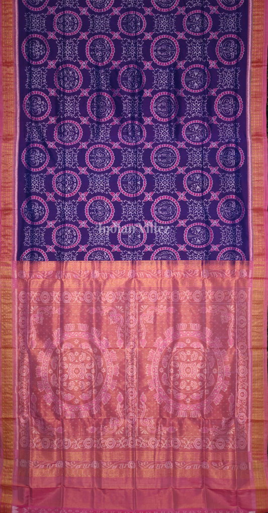 Blue Mauve Pink Jhoti Motif Half Tissue Sambalpuri Silk Saree