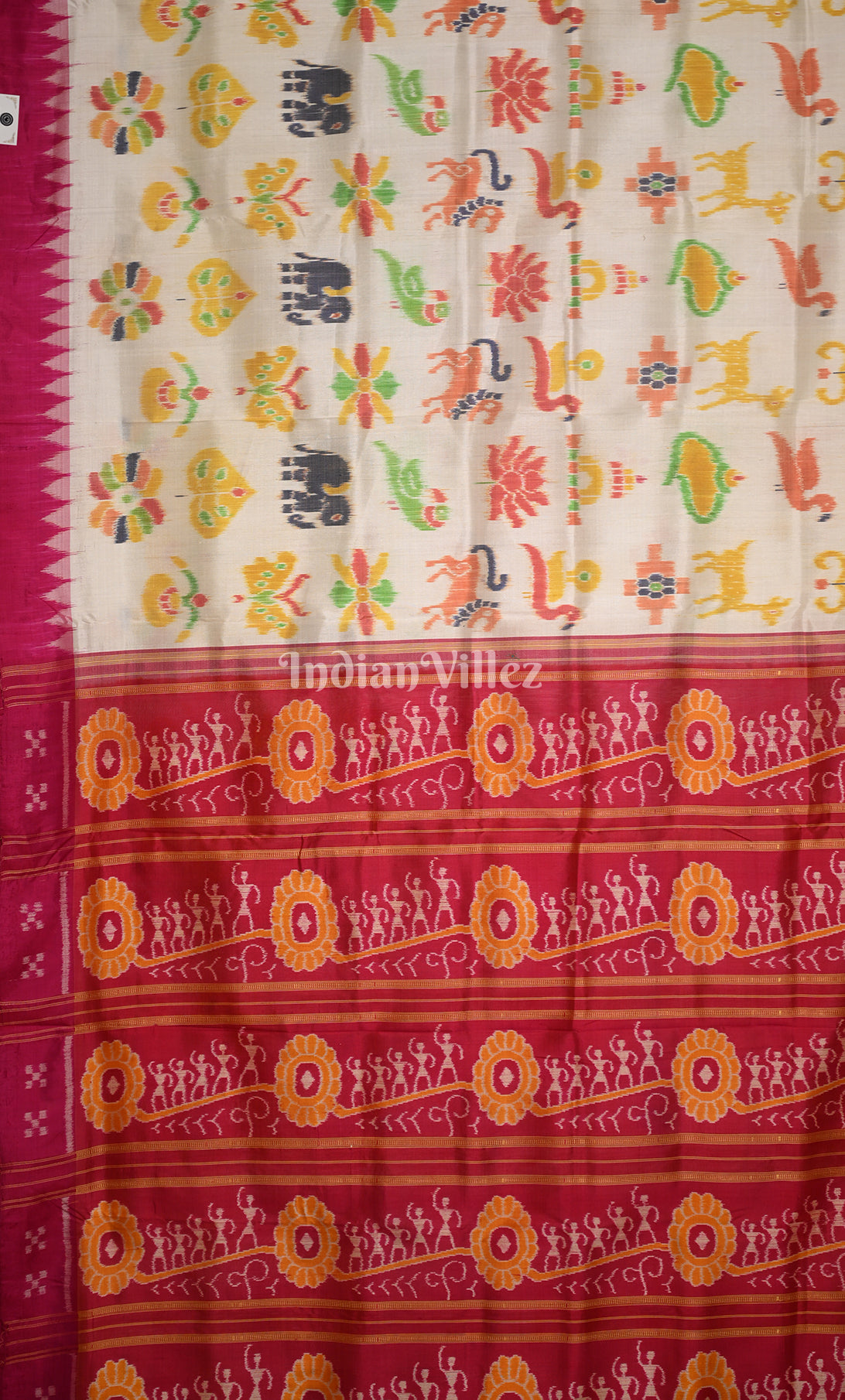 White Pink Nabarangi Odisha Ikat Contemporary Designer Silk Saree 