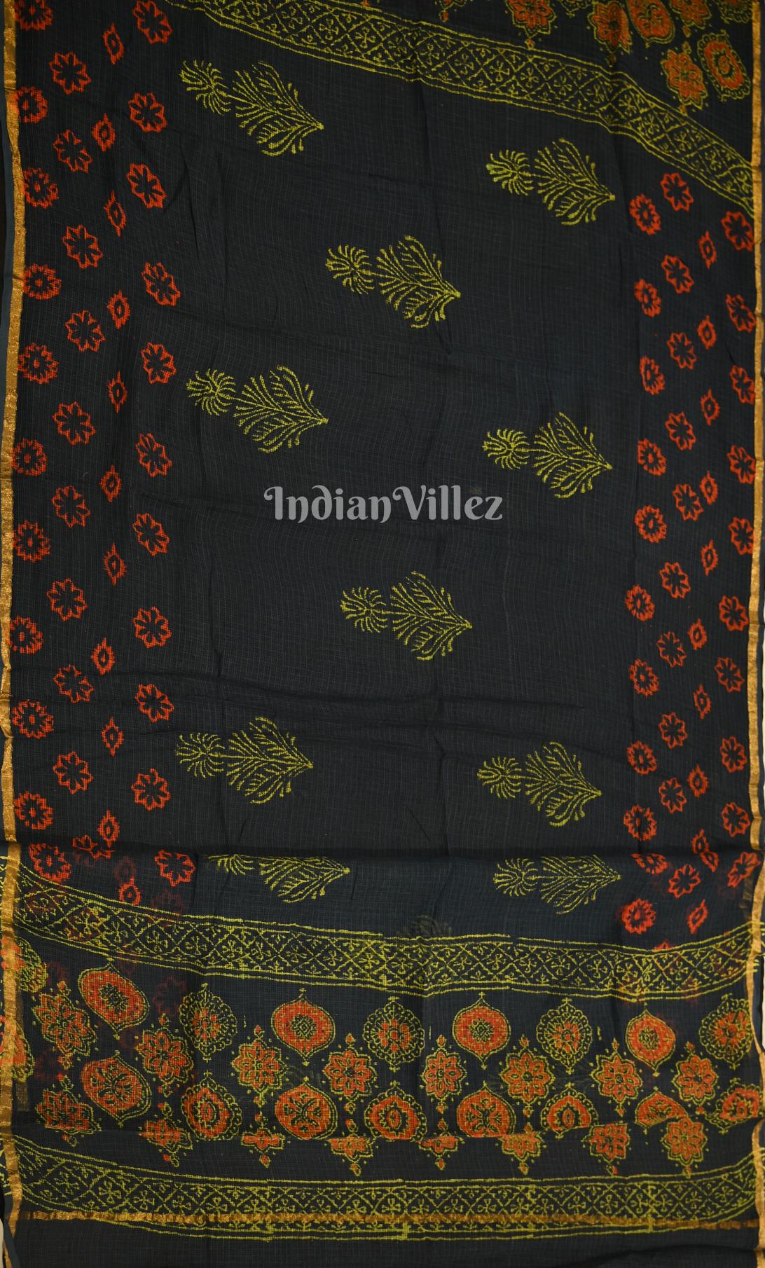 Blue Red Block Printed Cotton Suit Sets
