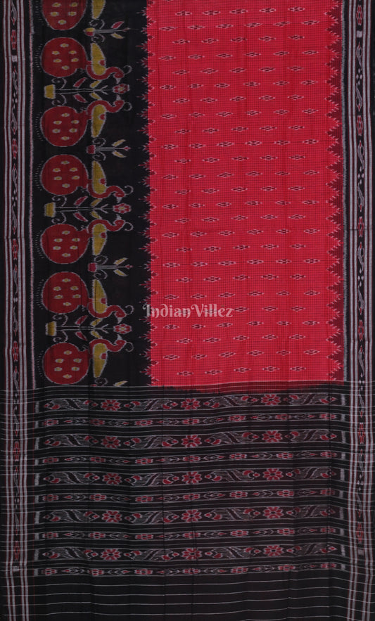 Red Black Pasapali Odisha Ikat Maniabandha Cotton Saree