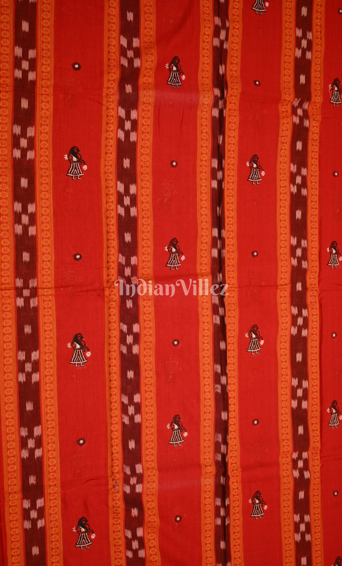 Red Black Doll Odisha Ikat Sambalpuri Cotton Dress set with Dupatta