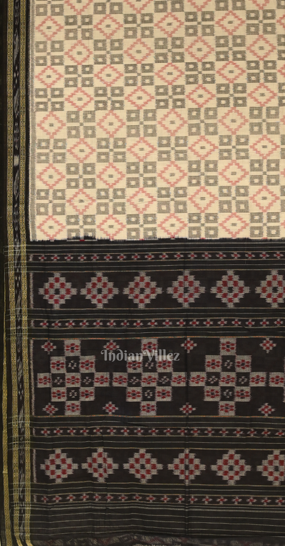 Off white Black pasapali Odisha Handloom Sambalpuri Ikat Cotton Saree