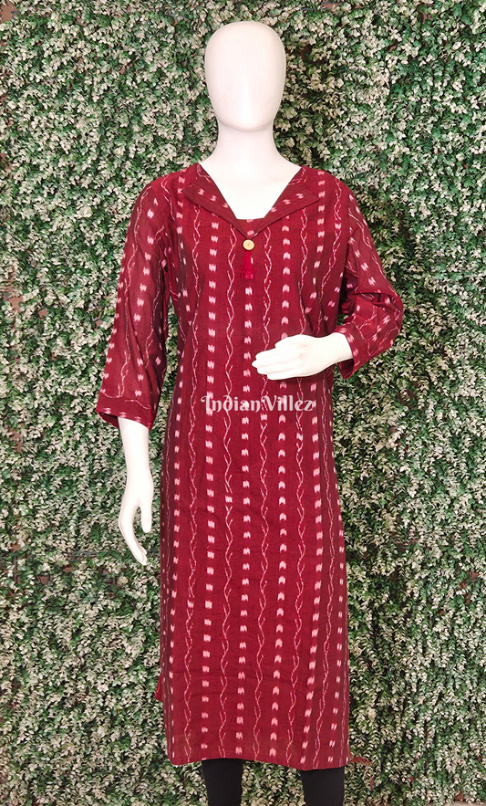 Red Tipa Design Odisha Ikat Designer Cotton Kurti for Women