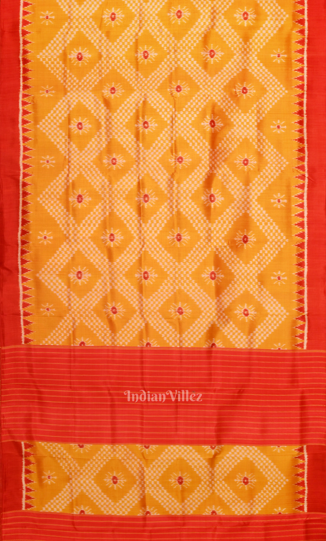 Yellow Red Tarabali  Odisha Ikat Contemporary Silk Saree 