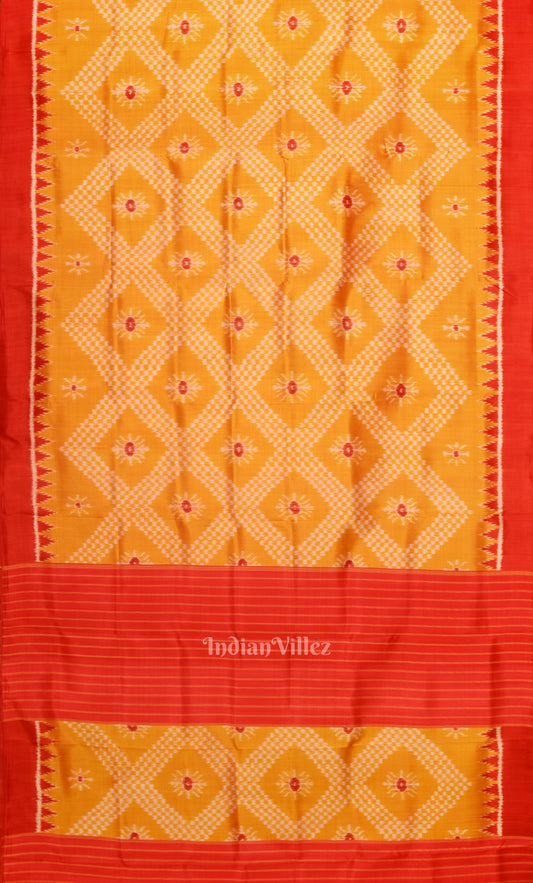 Yellow Red Tarabali  Odisha Ikat Contemporary Silk Saree 