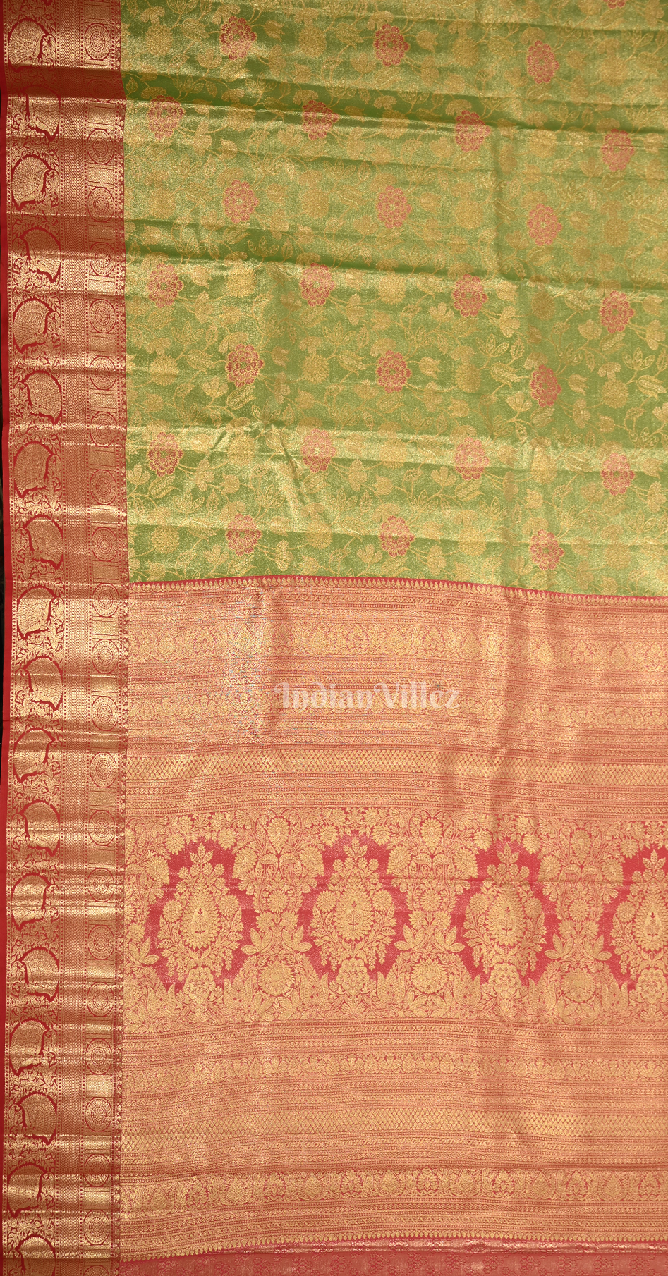 Exclusive Parrot Green Maroon Brocade Pure Kanjivaram Tissue Silk Saree