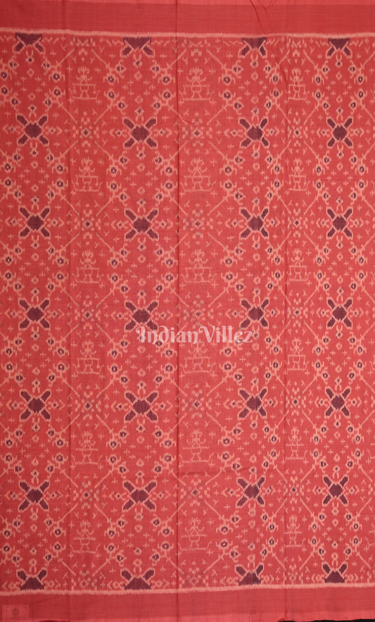 Red Coffee Tribal Design Odisha Ikat Sambalpuri Dress Set & Dupatta