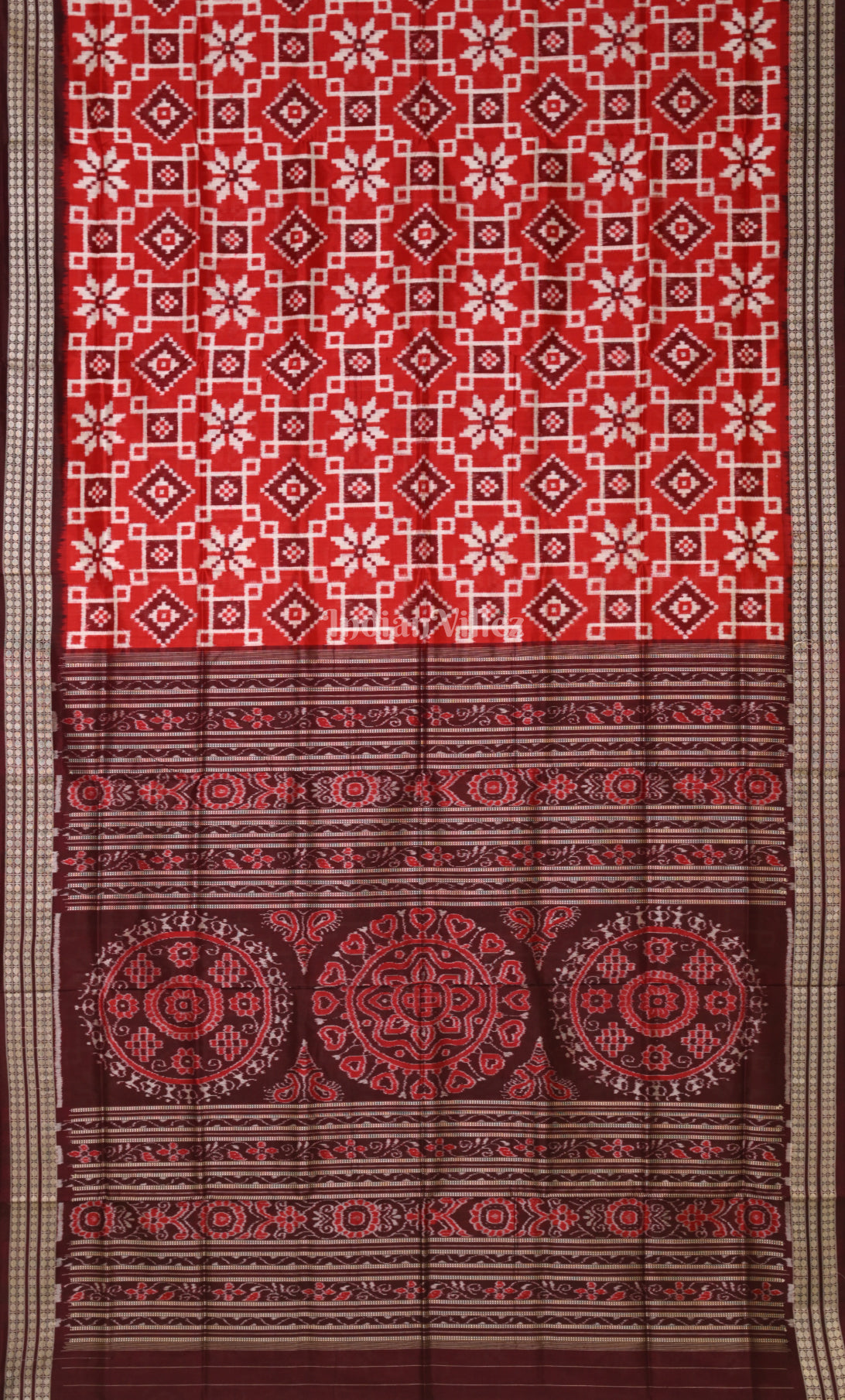 Red Marron Telia Rumal Odisha Ikat Sambalpuri Silk Saree