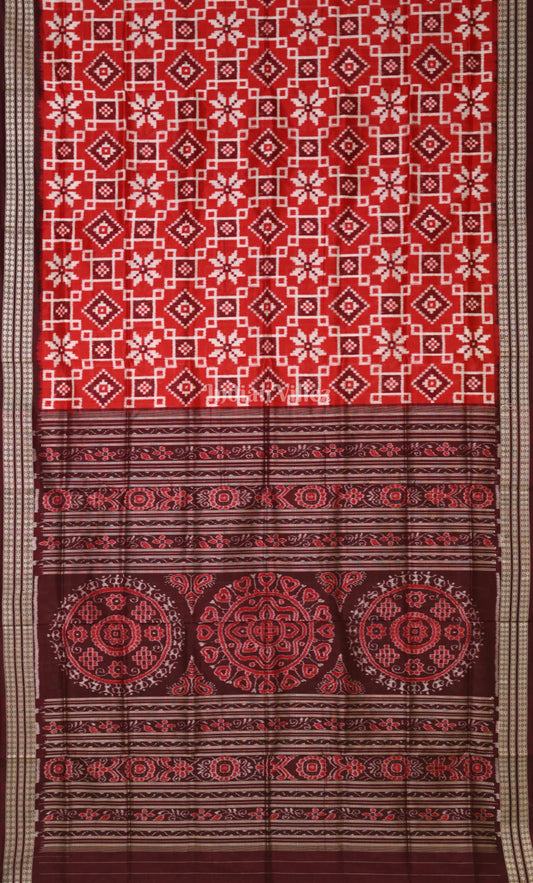 Red Marron Pasapali Odisha Ikat Sambalpuri Silk Saree