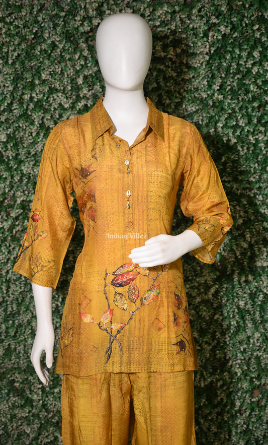 Designer Mustard Yellow  Printed Kurta & Pant Set-(Co-Ords Set)