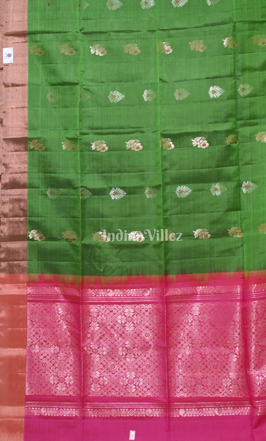 Green Rani Pink Pure Kanjivaram Soft Silk Saree