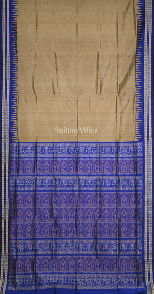 Beige Blue Buti Design Odisha Ikat Bomkai Sambalpuri Silk Saree