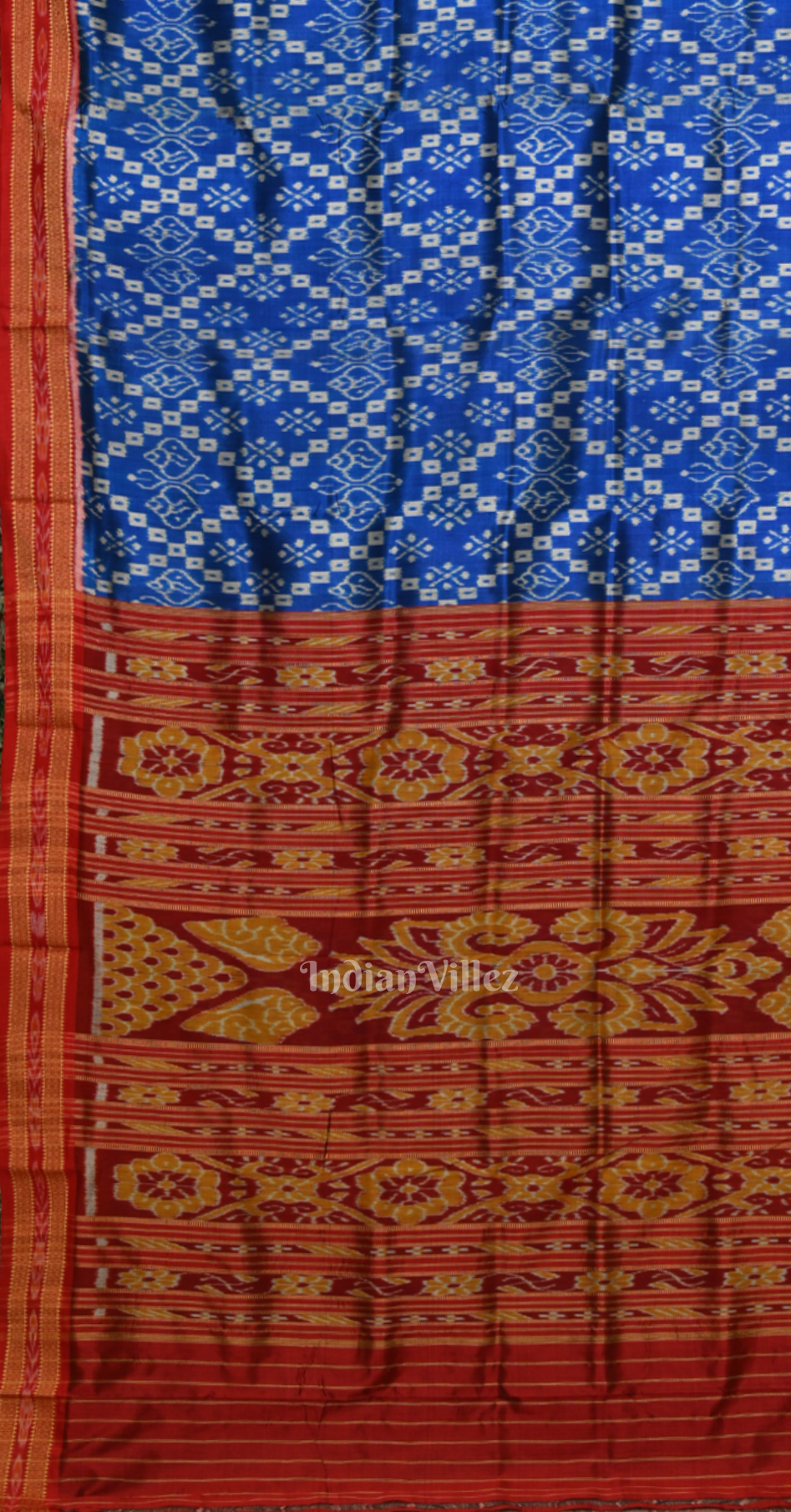 Blue Maroon Pasapali & Sankha Motif Odisha Ikat Khandua Silk Saree
