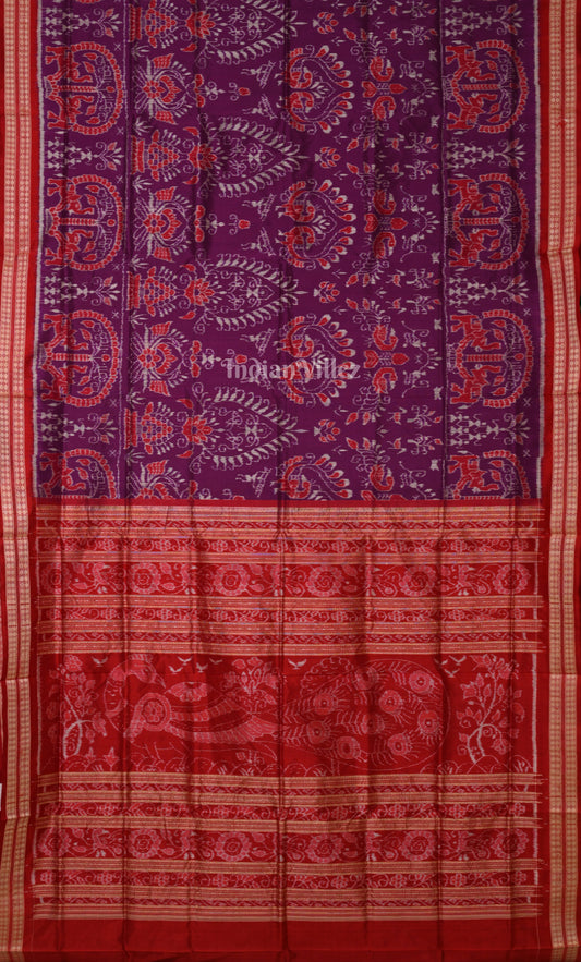 Purple Red Odisha Ikat Sambalpuri Silk Saree 