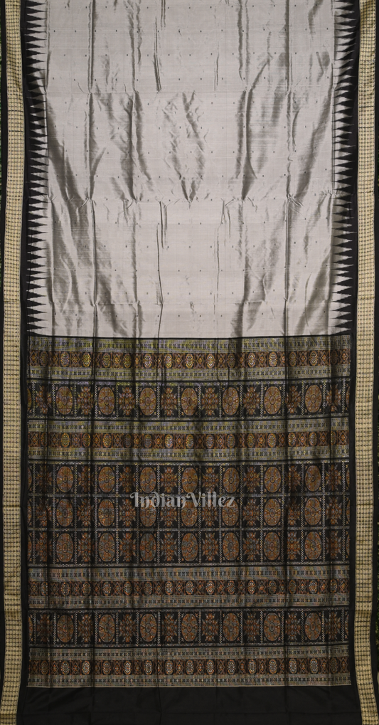 Silver Black Buti Design Odisha Ikat Bomkai Silk Saree