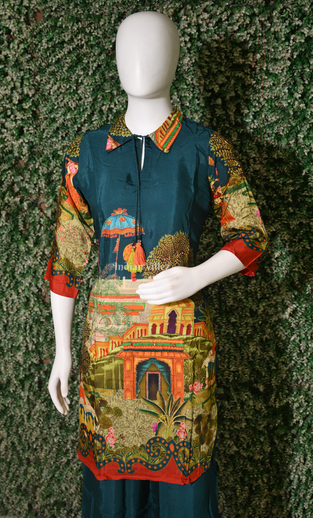 Designer Teal Blue Printed Kurta & Pant Set-(Co-Ords Set) 