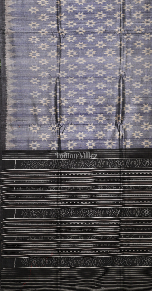 Grey Black Fine Gopalpur Tussar Silk Saree
