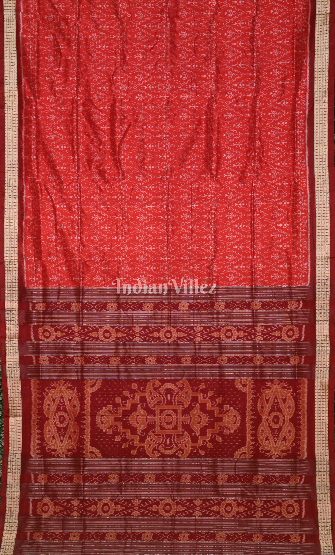  Red Tribal Theme Odisha Ikat Sambalpuri Silk Saree 