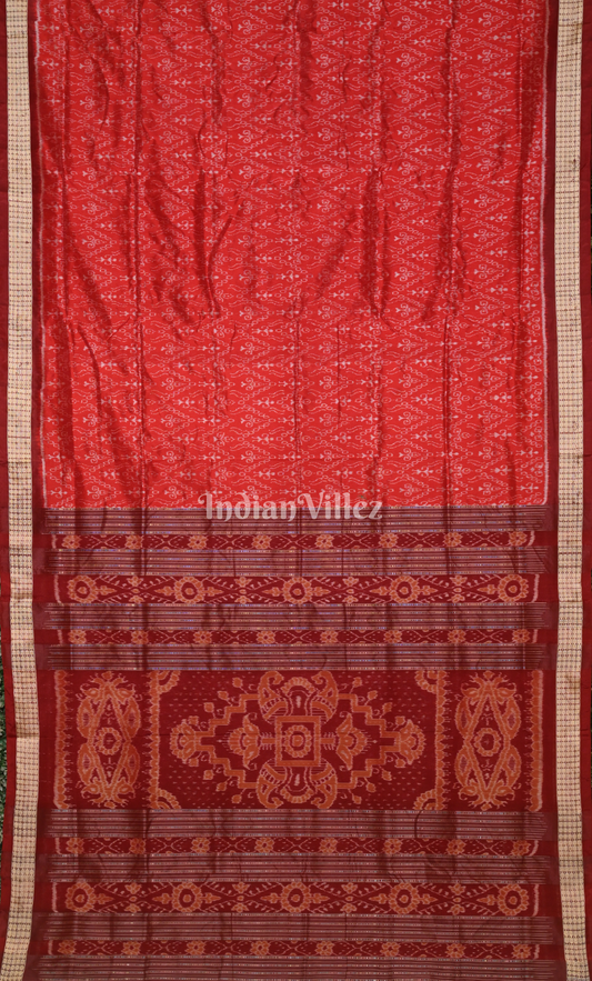  Red Tribal Theme Odisha Ikat Sambalpuri Silk Saree 