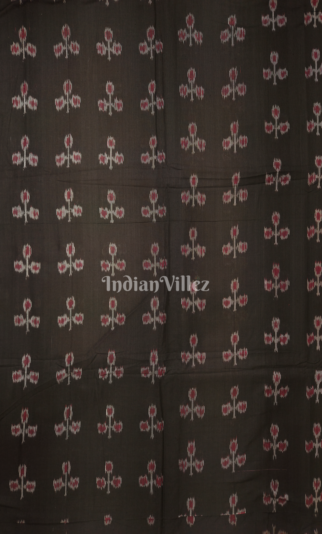 Black Floral Design Odisha Ikat Sambalpuri Cotton Fabric 
