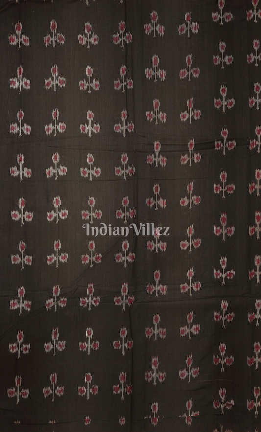Black Floral Design Odisha Ikat Sambalpuri Cotton Fabric 
