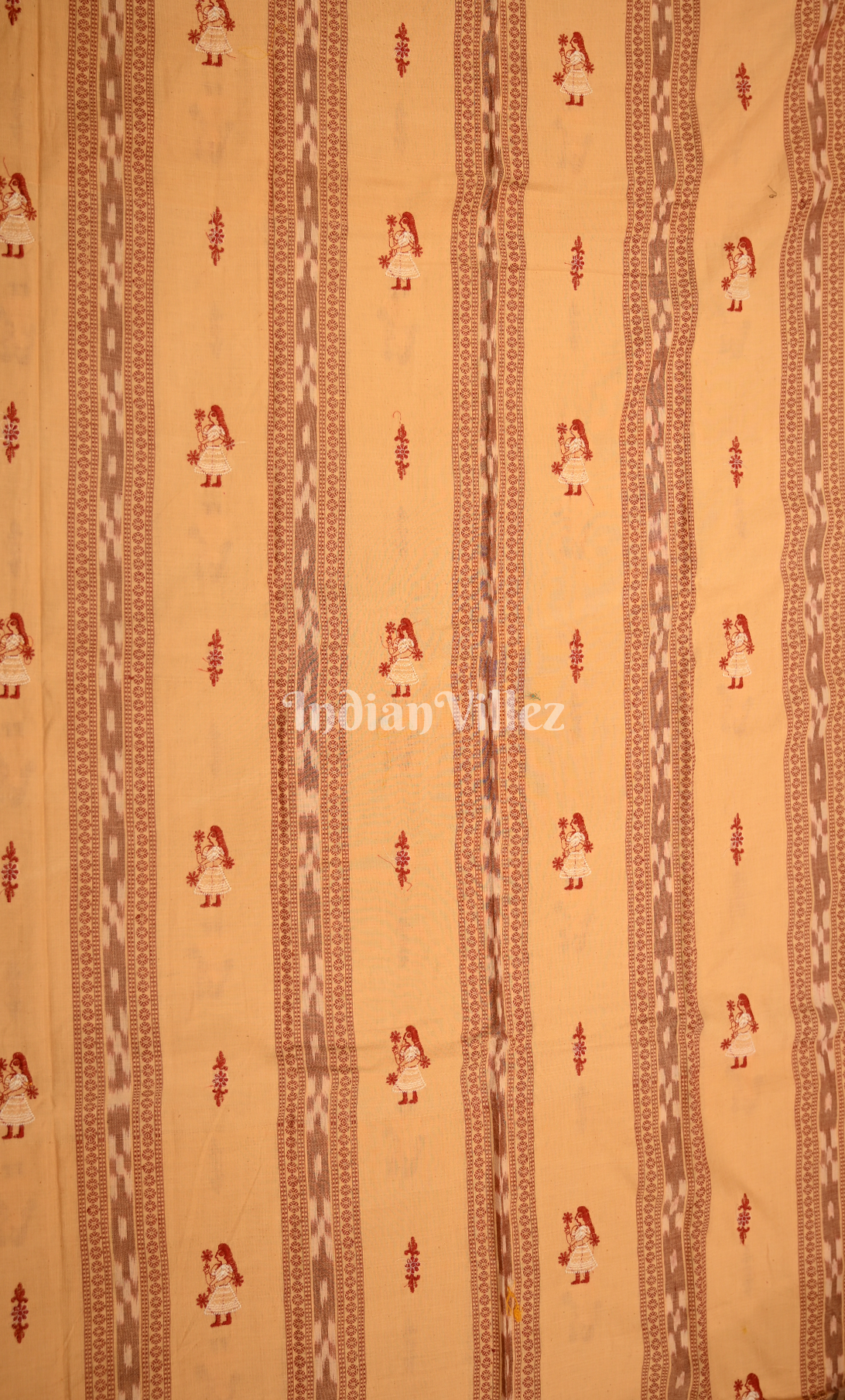 Beige Red Doll Odisha Ikat Sambalpuri Cotton Dress set with Dupatta
