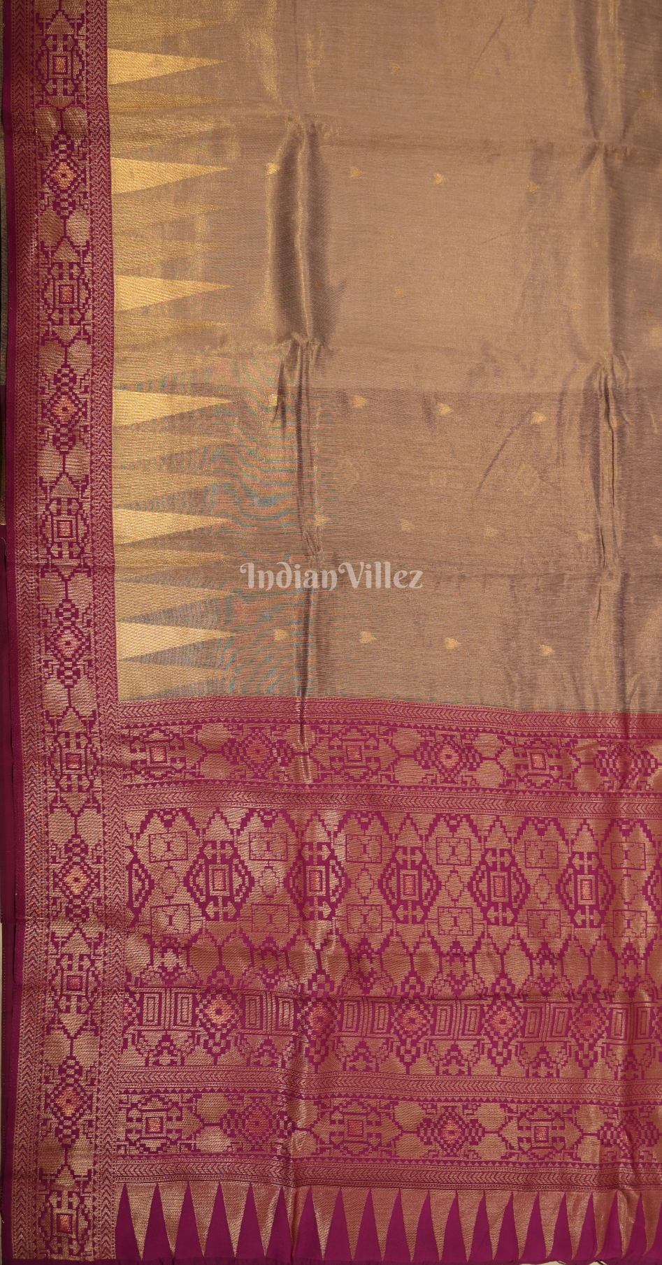 Beige Magenta Pink Zari Tissue Weaving Saree