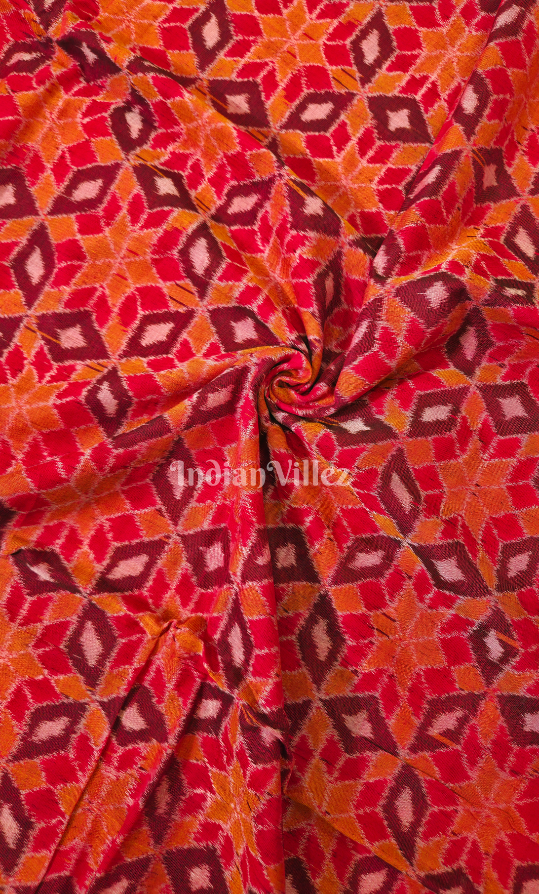 Rust Orange Maroon Pasapali Odisha Ikat Sambalpuri Cotton Fabric