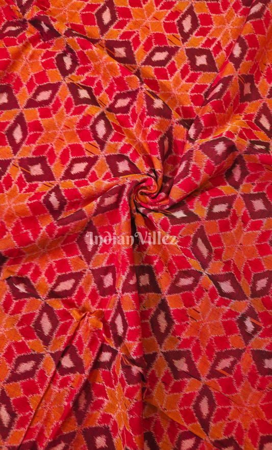 Rust Orange Maroon Pasapali Odisha Ikat Sambalpuri Cotton Fabric