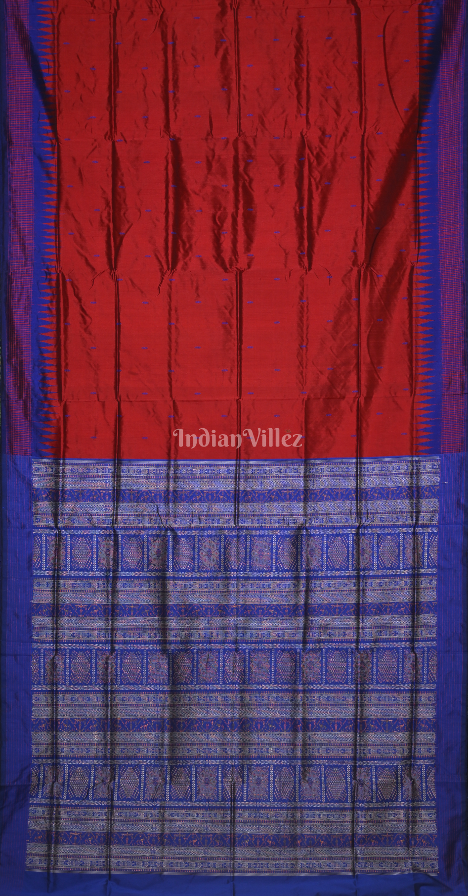Maroon Blue Odisha Ikat Bomkai Sambalpuri Silk Saree with Doll Anchal
