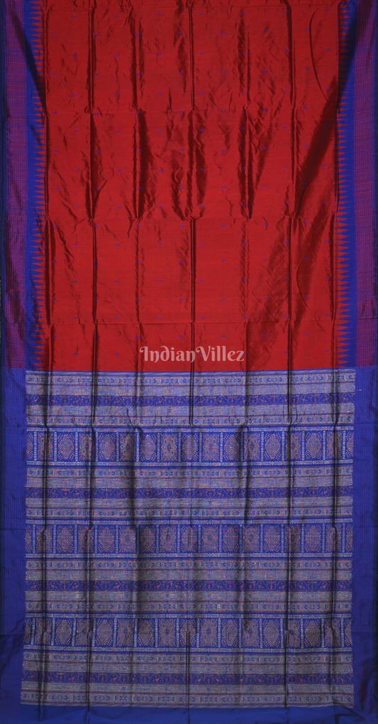 Maroon Blue Odisha Ikat Bomkai Sambalpuri Silk Saree with Doll Anchal