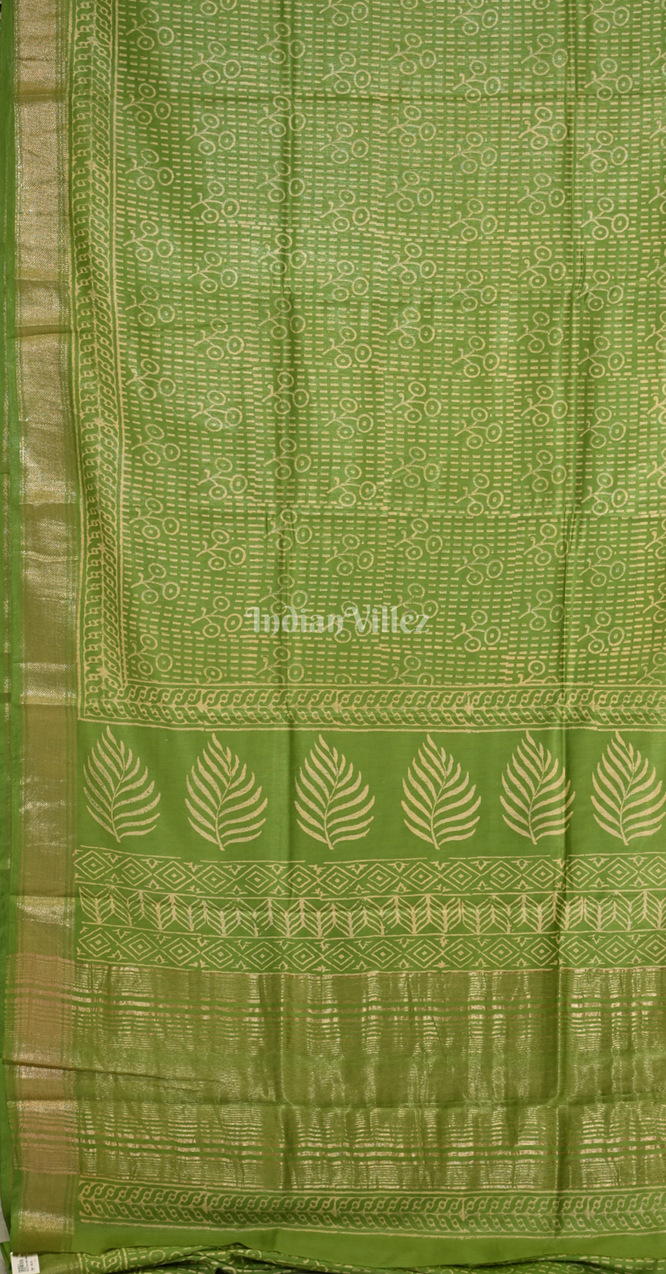 Green Block Printed Cotton Saree 