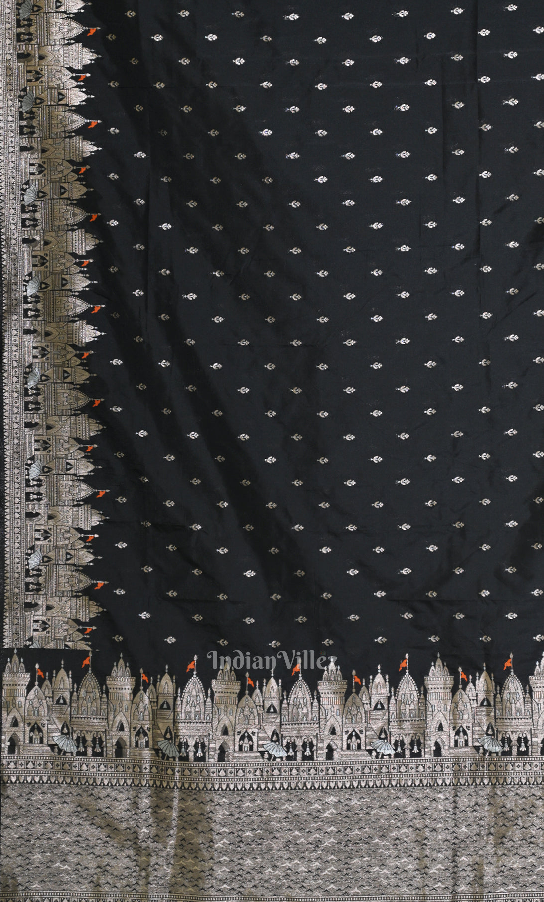 Black Buta Handwoven Banarasi Katan Silk Saree with Kashi Ghat Weaves 