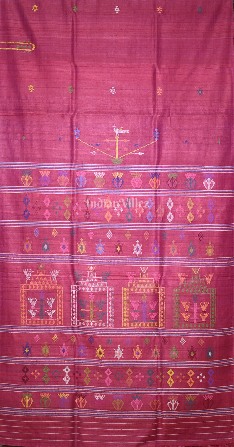 Magenta Pink Dola Bimana Theme Fine Gopalpur Tussar Silk Saree 