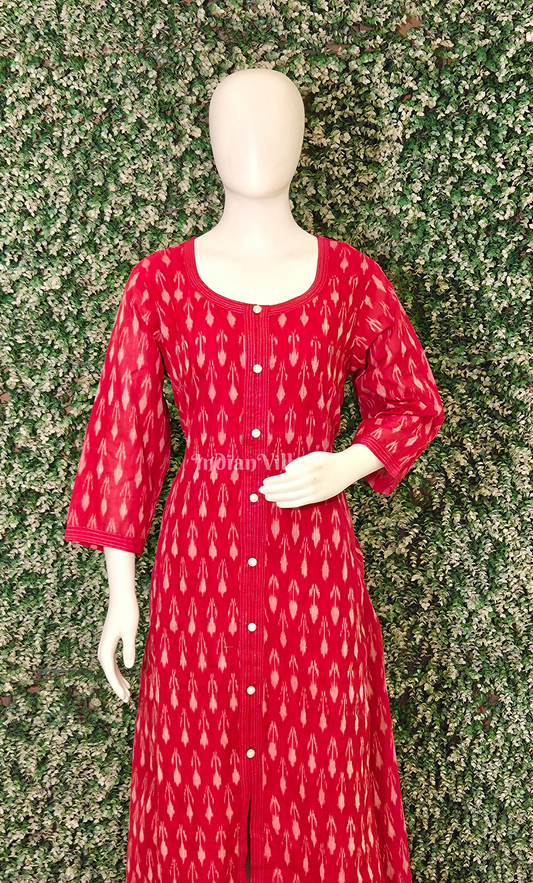 Red Pochampally Ikat Designer Office Wear Dress