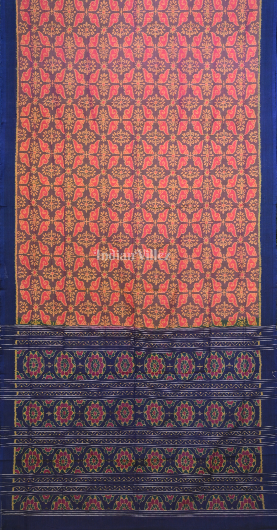 Pink Blue Sankha Motif Odisha Ikat Sambalpuri Cotton Saree