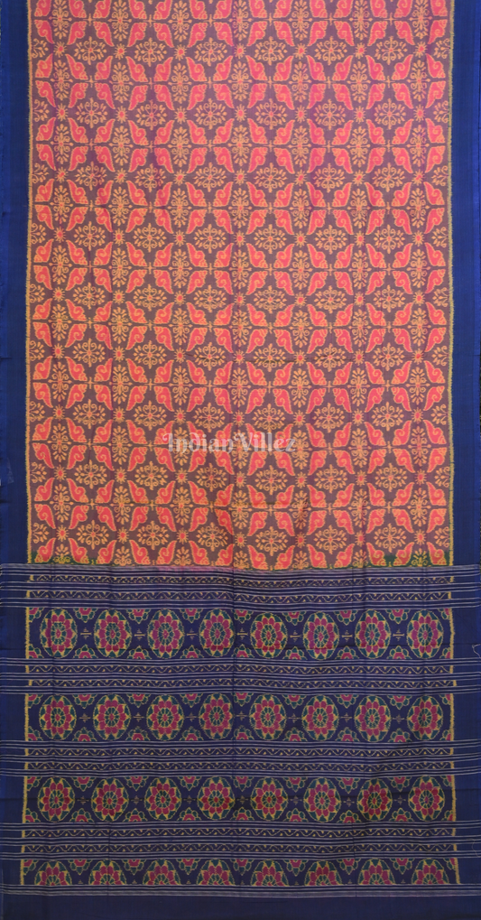 Pink Blue Sankha Motif Odisha Ikat Sambalpuri Cotton Saree