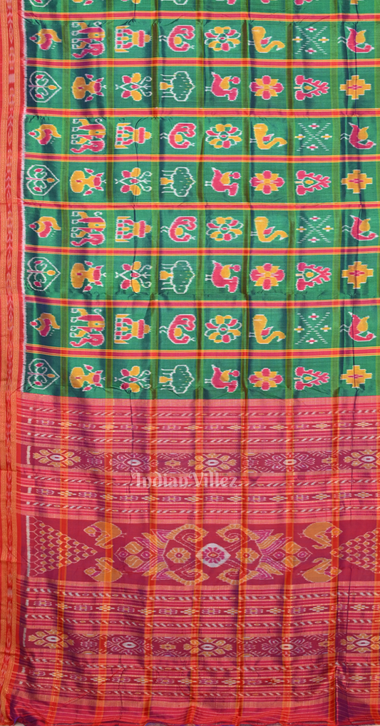 Bottle Green Red Nabakothi Odisha Ikat Khandua Silk Saree 