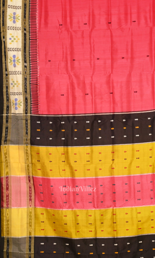 Pink Fish Motif Kathiphera Odisha ikat Khandua Silk saree
