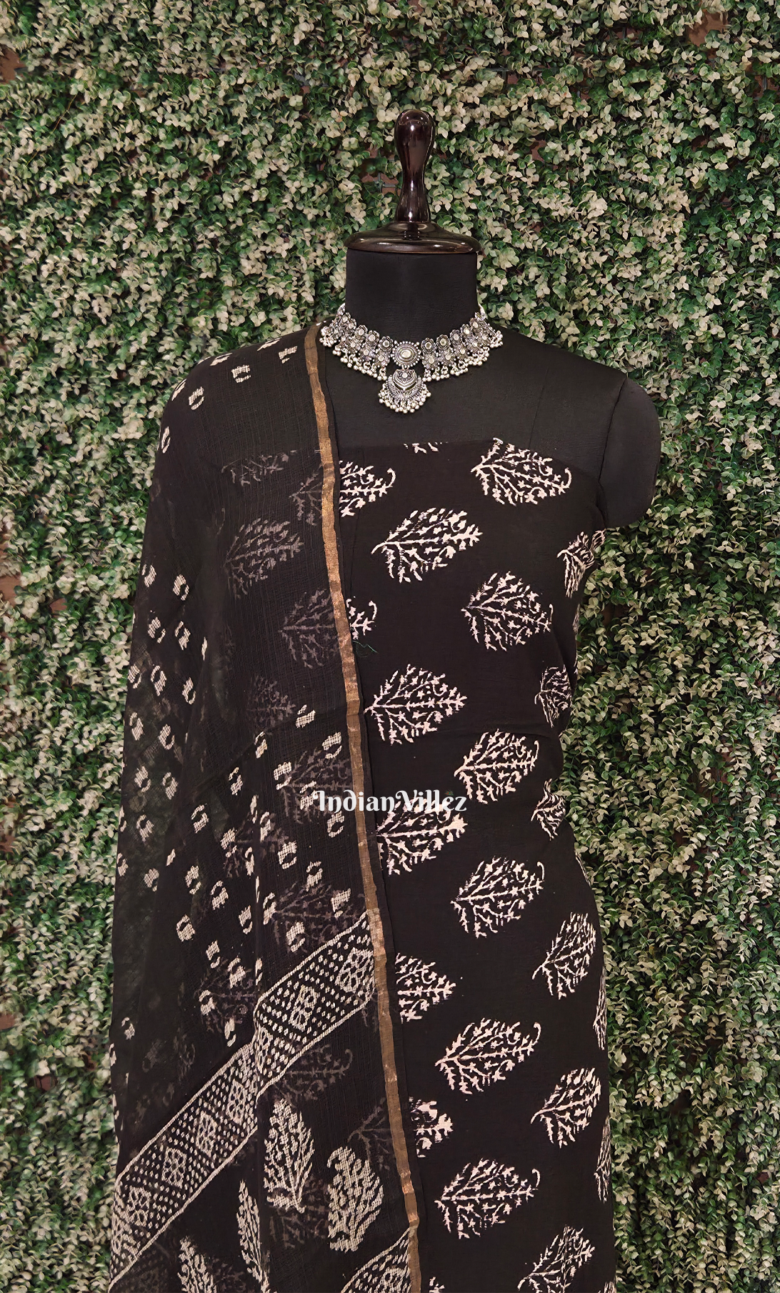 Black Golden Strips Block Printed Cotton Suit Sets