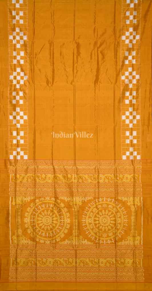 Mustard Yellow Border Pasapali Odisha Ikat Designer Contemporary Silk Saree