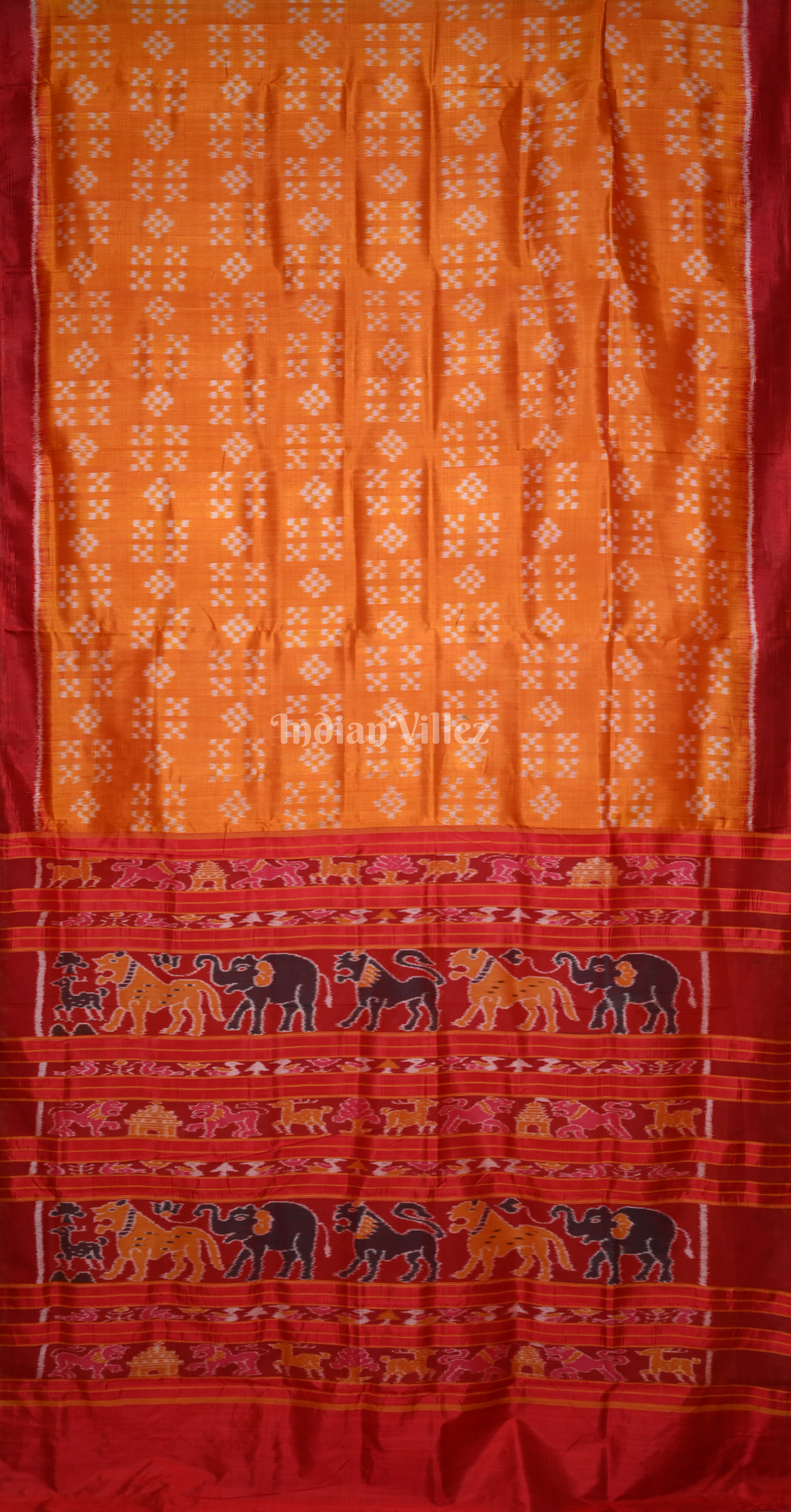 Rust Orange Red Pasapali Odisha Ikat Contemporary Designer Silk Saree 