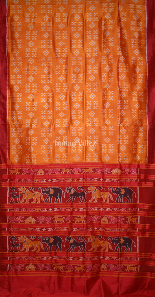 Rust Orange Red Pasapali Odisha Ikat Contemporary Designer Silk Saree 