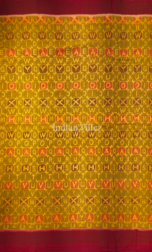 Mehendi Green Maroon Alphabet Theme Odisha Ikat Sambalpuri Cotton Fabric