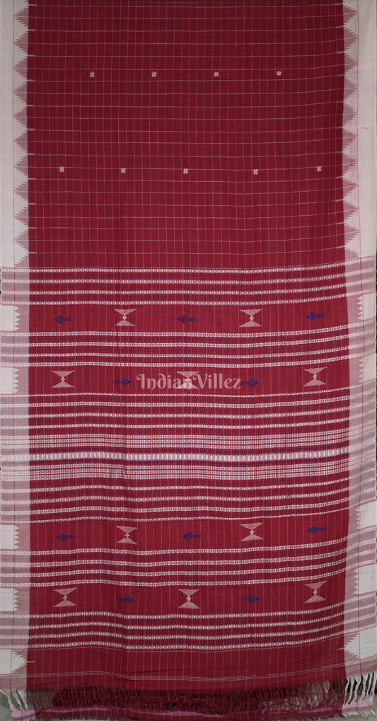 Maroon Off White Odisha Handloom Natural Dye Kotpad Cotton Saree 
