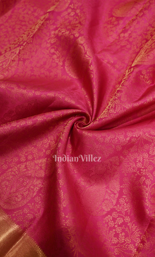 Exclusive Raspberry Pink with Golden Brocade Pure Kanjivaram Silk Saree