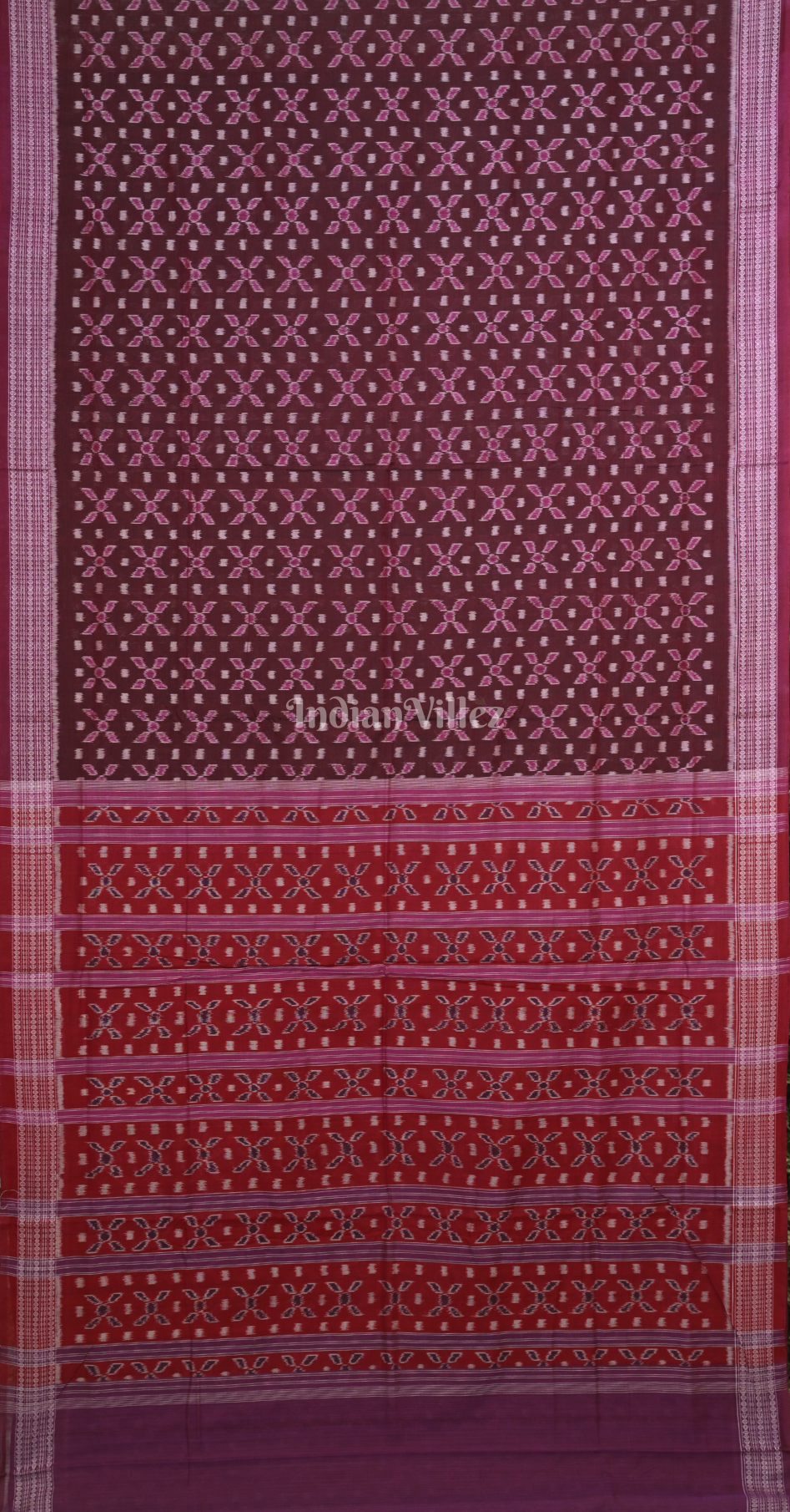 Maroon Red Telia Rumal Odisha Ikat Sambalpuri Cotton Saree 